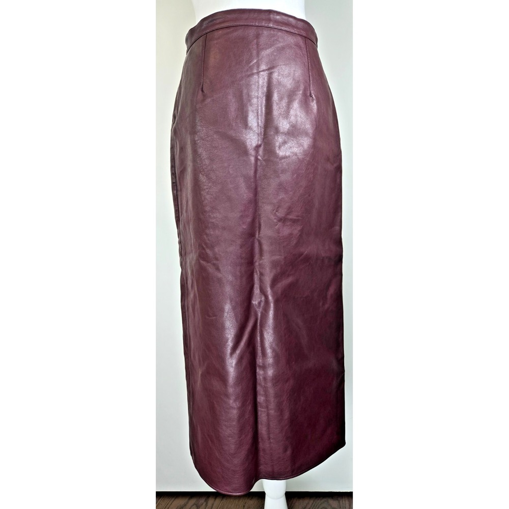 Burgundy Vegan Leather Highwaisted Fitted Maxi Straight Pencil Skirt Sz S